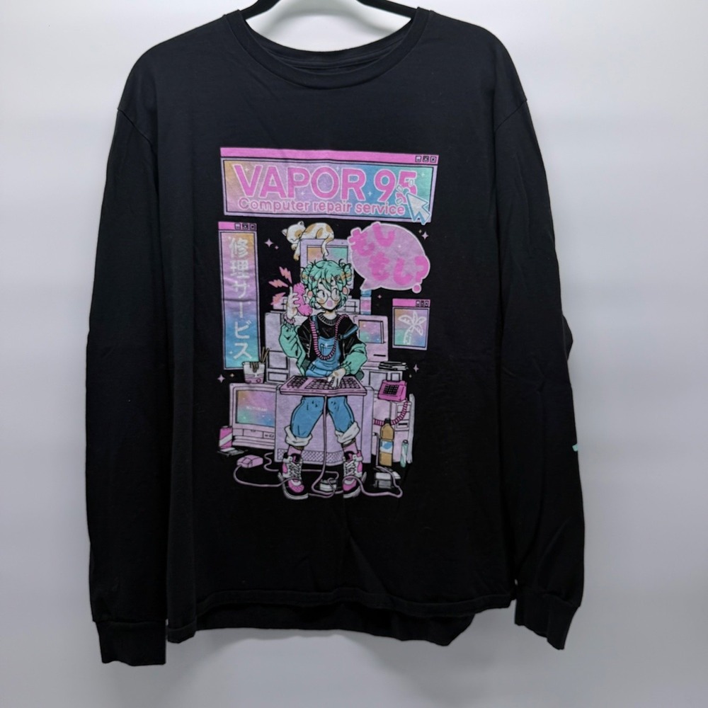 Vapor95 Computer Repair Service Long Sleeve Tee Mens M/L Anime Graphic